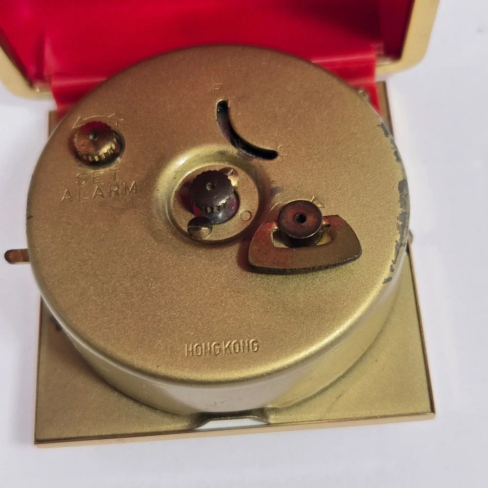 Vintage Westclox Travel Alarm Clock Red Folding Case General Time Hong Kong